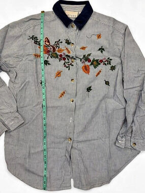 Casey & Max Embroidered Striped Shirt Blue & White XL